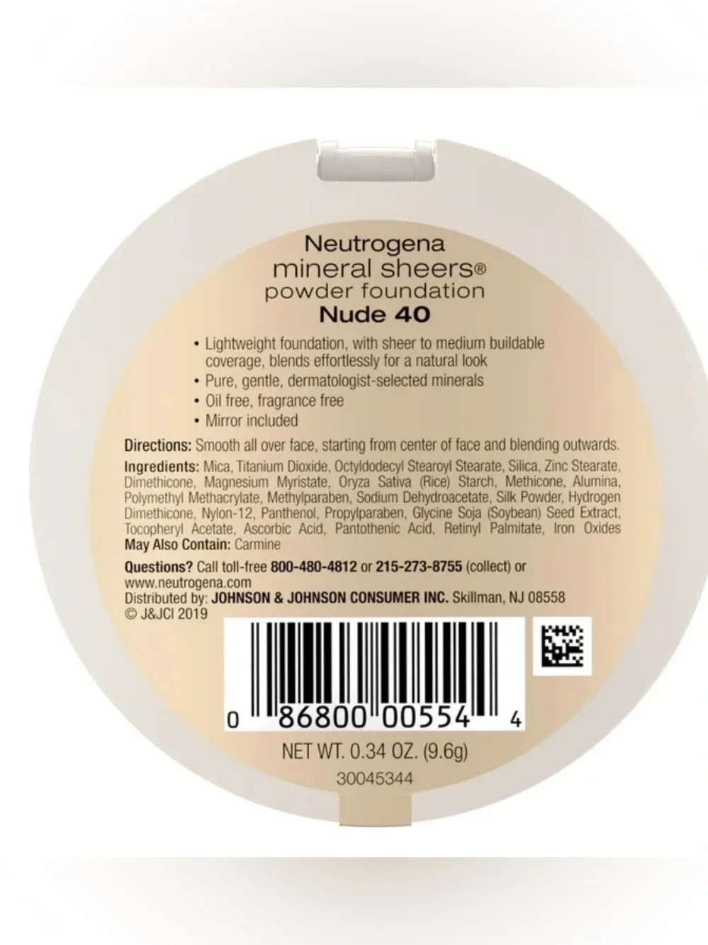 Neutrogena NEW Mineral Sheers Oil-Free Powder Foundation, Nude